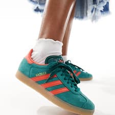 Image of Adidas Originals Womens Gazelle Trainers Shoes Size 5 New Boxed Green/Orange