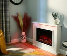 Image of Electric Fireplace with Surround, LED Flame & Mood Light – Endeavour Harwood