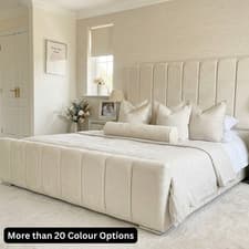 Image of Upholstered Panel Bedframe in All Standard UK Sizes, Optional Storage & Mattress