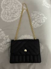 Image of Ted Baker Black Leather Shoulder Bag with Gold Chain Strap