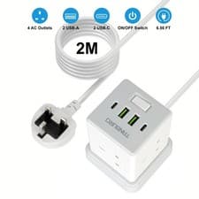 Image of 4 Way Outlets Extension Lead With 4 USB Surge Protected UK Plug Socket 2M ⭐⭐⭐