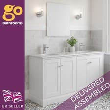 Image of White Double Vanity Unit 1200mm Classic 4 Door Bathroom Cabinet & Marble Worktop