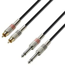 Image of Adam Hall 2x RCA Phono Male to 2x 6.35mm Jack Lead - 1m/3m & 6m