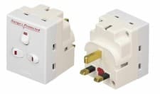 Image of 3 way Switched surge protected 13A adaptor 3 UK mains plug-in With NEON Switched