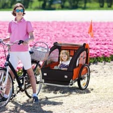 Image of Kid Bike Trailer 2Seater Bicycle Wagon Safety Flag Belt Harness Seat Carrier