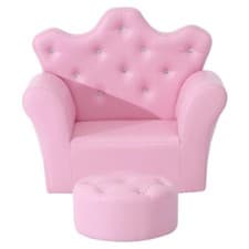 Image of HOMCOM Children Sofa Set Armchair Chair Seat w/ Free Footstool PU Leather Pink