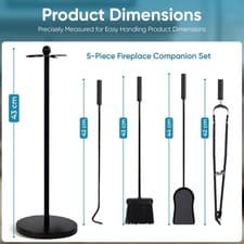 Image of Companion Set 4 5 Piece Set Black Fireside Poker Brush Shovel Cast Iron Tools