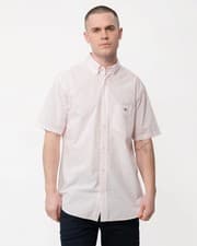 Image of GANT Mens Regular Fit Short Sleeve Poplin Gingham Shirt - 662 Light Pink