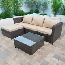 Image of Luxurious Rattan Garden Furniture Sofa Lounge Set - In/Outdoor Cushions Included