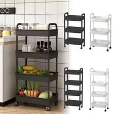 Image of 4 Tier Storage Trolley Cart on Wheels Kitchen Bathroom Laundry Narrow Space Rack