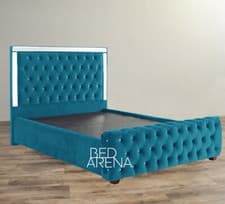 Image of Luxury Plush Velvet Mirror Bed Chesterfield Bed Double Bed, King, Super King