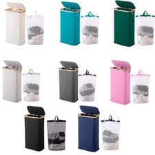Image of Vencier 60L Slim Laundry Hamper with Lid & Bamboo Trim