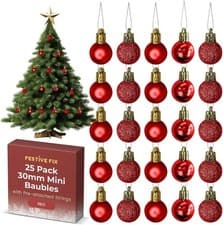 Image of Christmas Baubles 25 Pack Shatterproof Lightweight Small Tree Festive Decoration
