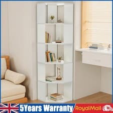 Image of Corner Bookshelf Storage Organiser Shelving Wooden Display Stand 5 Tier Mzstrwgt