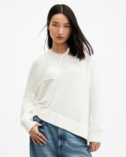 Image of AllSaints Women's Organic Cotton Pullover Jumper White Crew Neck Size XS