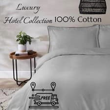 Image of 100% Cotton Hotel Collection Double Duvet Cover Set Piped Edged RRP £44.99 Grey