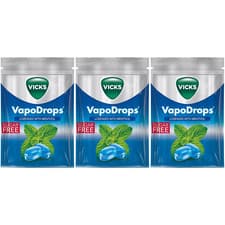 Image of Vicks VapoDrops Menthol, Classic Sugar Free Vegan Lozenges with Menthol 3 x 72g