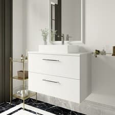 Image of Nuie Arno Wall Hung 2-Drawer Vanity Unit with Worktop 800mm Wide - Gloss White