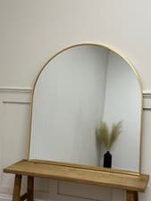 Image of 80x85cm Gold Large Scandi Arched Aluminium Thin Framed Modern Wall Mirror - Oslo