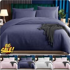 Image of 100% Pure Cotton Waffle Duvet Cover Bedding Set Pillowcases Single Double King