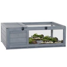 Image of PawHut Tortoise House w/ Mesh Roof, Small Pet Reptile Wooden House - Grey