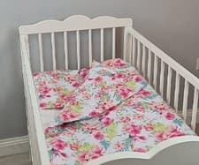 Image of 2 3 4 5 pc bedding set nursery baby 100% cotton for cot bed pink flowers garden