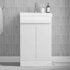 Image of WATERPROOF Bathroom Vanity Unit Basin Sink 500mm 600mm White Two Door Cabinet