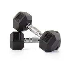 Image of Rubber Hex Dumbbell Pair – Cast Iron Weights Set Anti-Roll Design Home Workout