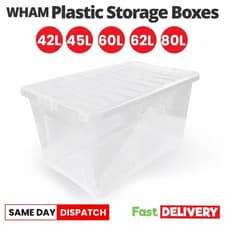 Image of Wham Plastic Storage Boxes With Clear Lids stackable Boxes Home Office Kitchen