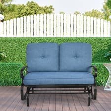 Image of 2 Seater Outdoor Glider Bench Swing Glider Chair Loveseat W/ Cushions Navy