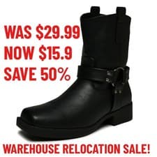 Image of Womens Black Cowboy Boots Leather Mid Calf Biker Boot Square Toe Western Boots