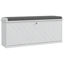Image of HOMCOM Shoe Bench with Flip Drawer, Cushion, 10 Pairs for Entryway White