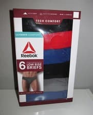 Image of Mens Reebok Low Rise Performance Briefs 6 PACK (Size 3XL) BRAND NEW IN PACKAGE