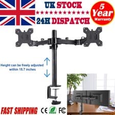 Image of UK Stock Dual Monitor Stand - Double Arm Desk Mount for 13-27 Inch VESA Screens