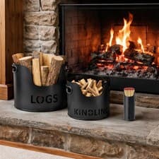 Image of Log Holder, Kindling & Matchstick Holder Set – Stylish Fireside Accessories