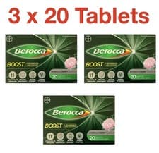 Image of Berocca Boost Energy Vitamin Tablets 3 x 20 (60) Tablets Acerola Cherry Flavour
