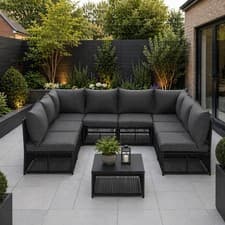 Image of Garden Modular Corner Sofa Set Rope Patio Outdoor Living with Fire Pit Table
