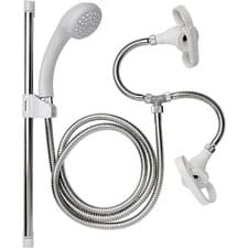 Image of Croydex Secura Bath Shower Mixer Set White Push On Tap Spray Hose & Riser Rail