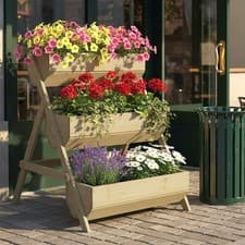 Image of Wooden Raised Elevated Plant Boxes 3 Tier Planters Garden Herb Ladder Vertical