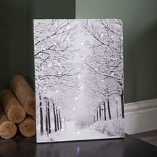 Image of 40 x 30cm Battery Operated Light up Fibre Optic Winter Avenue Christmas Wall Art