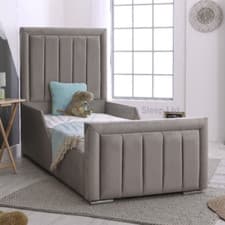 Image of Orthopedic Panel Kids Bed Frame Plush Velvet Upholstered Gas Lift Storage 2FT6