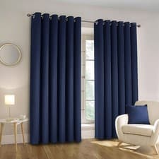 Image of Plain Blackout Eyelet Curtains Ready Made Ring Top Thick Curtains With Tie Backs