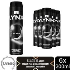 Image of Lynx XL Black 48H Fresh Frozen Pear & Cedarwood Scent Body Spray Deo, 6x200ml
