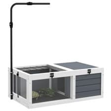 Image of PawHut Tortoise House, Enclosure w/ Adjustable Lamp Holder, Openable Lids, Grey