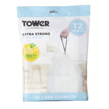 Image of Tower 75L Lemon Scented Bin Liners, 20 Pack, White 20 count (Pack of 1),