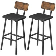 Image of Black Bar Stools Set of 2 PU Upholstered Tall Bar Stools Kitchen Breakfast St...