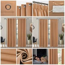 Image of THERMAL BLACKOUT CURTAINS READY MADE EYELET RING TOP OR PENCIL PLEAT + TIE BACKS