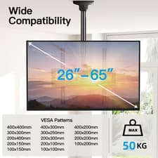 Image of Ceiling Swivel TV Mount Full Motion Adjustable for 26–65in TVs up to 50kg Max VE