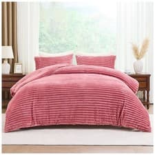 Image of Osum Chunky Ribbed Cord Teddy Bear Duvet Cover Set Sherpa Fleece Winter Bedding