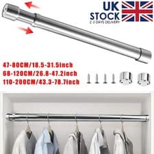 Image of 47-200cm Extendable Stainless Steel Wardrobe Rail Adjustable Hanging Rod UK